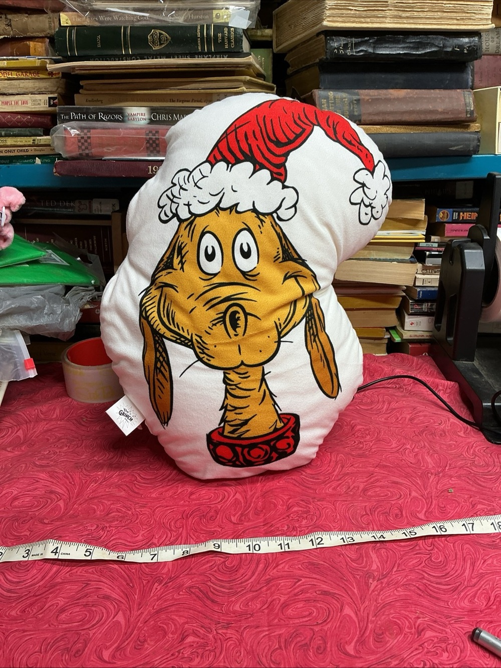 Dr. Seuss Grinch Max Plush Holiday Pillow - White/Red